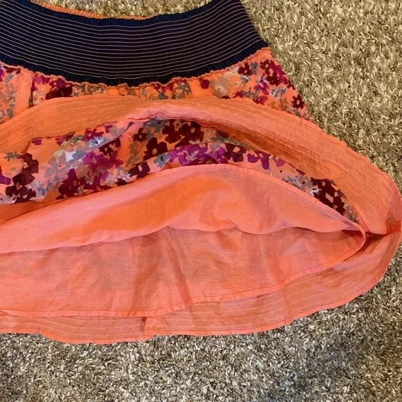 Free People Skirt Floral Elastic Waist Small Coral Navy - Picture 3 of 5
